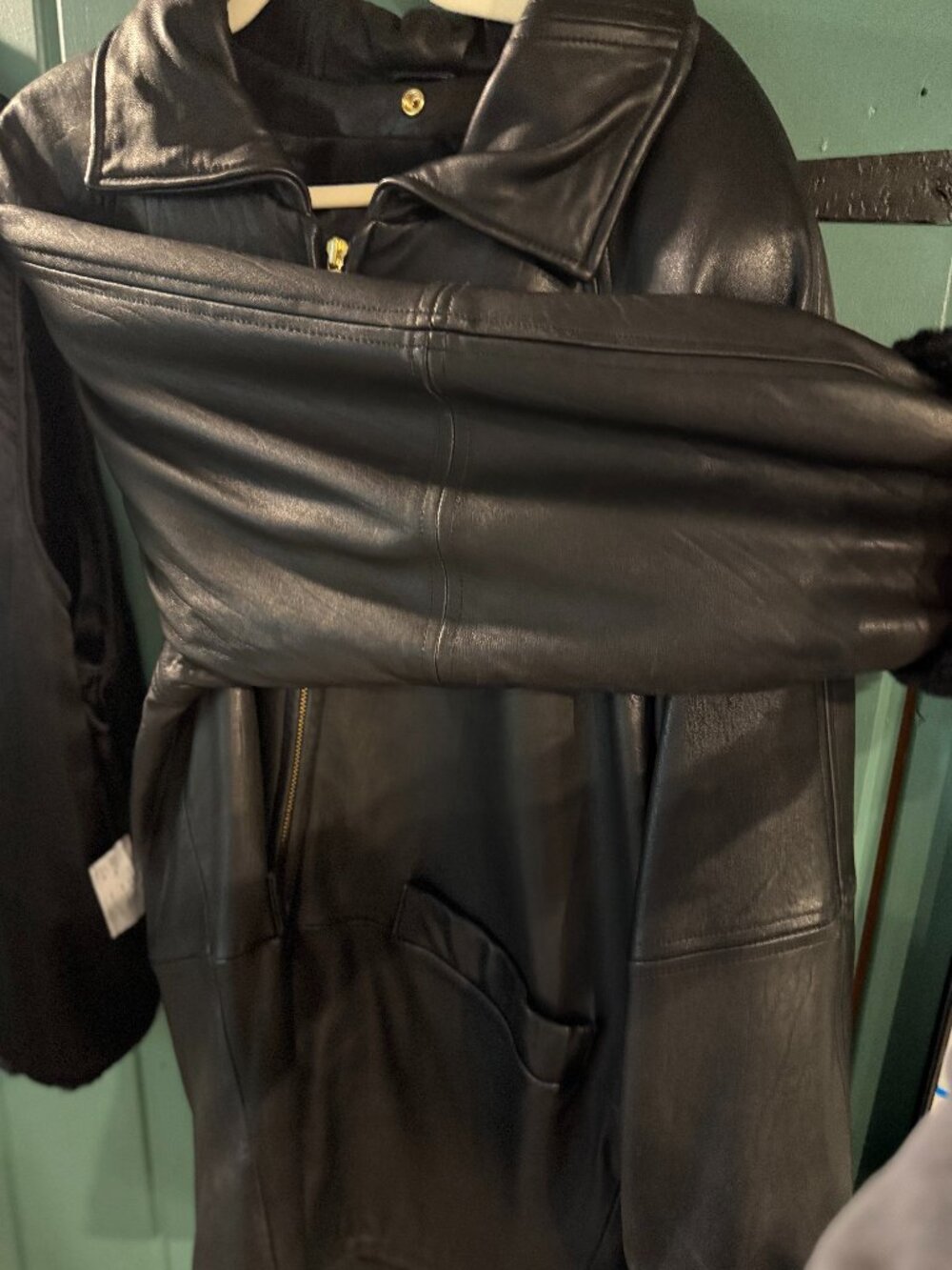 Woman's Andrew Marc Leather Coat with Faux Fur Liner,  Size Large, Black